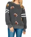 White Birch Football Sequin Sweatshirt In Black In Gray