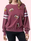 White Birch Football Sequin Sweatshirt In Maroon In Red