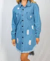 White Birch Frayed Denim Dress In Blue