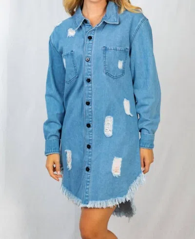 White Birch Frayed Denim Dress In Blue