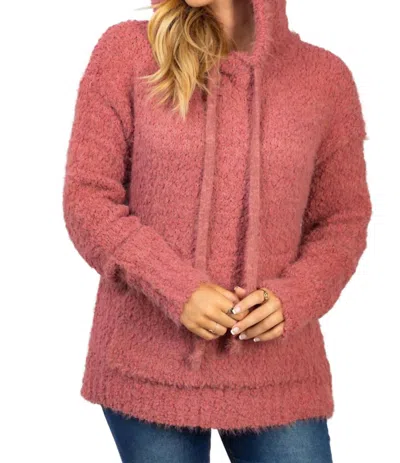 White Birch Fuzzy Knit Hoodie In Rose In Multi