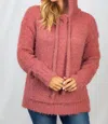 White Birch Fuzzy Knit Hoodie In Rose In Multi