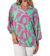 White Birch Geo Print Woven Top In Multi In Green