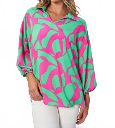 White Birch Geo Print Woven Top In Multi In Green