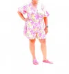 White Birch Half-sleeve Floral Print Woven Romper In Cream In Pink