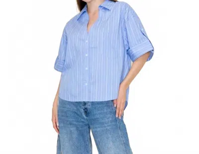 White Birch Half Sleeve Striped Knit Top In Soft Blue