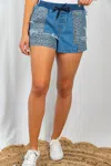 White Birch Animal Print Mixed Distressed Shorts In Denim Blue In Blue
