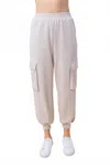 White Birch High Waisted Solid Knit Cargo Pants In Gray In White
