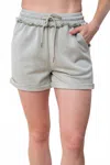 White Birch High Waisted Washed Scuba Shorts In  In Gray