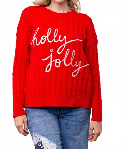 White Birch Holly Jolly Cable Knit Sweater In Red