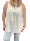 White Birch Lace Trim Sleeveless Tee In Off White In White