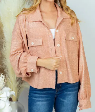 White Birch Long Sleeve Metallic Knit Top In Rose Gold In Pink