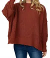 White Birch Long Sleeve Solid Knit Sweater In Rust In Brown