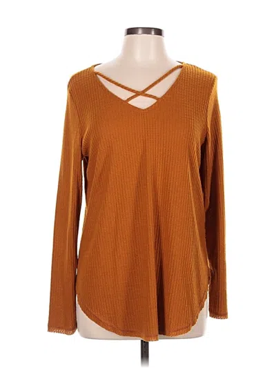 Pre-owned White Birch Long Sleeve Top Brown V Neck Tops