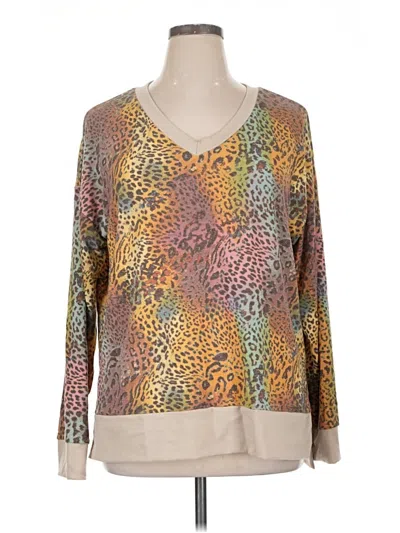 Pre-owned White Birch Long Sleeve Top Tan V-neck Tops
