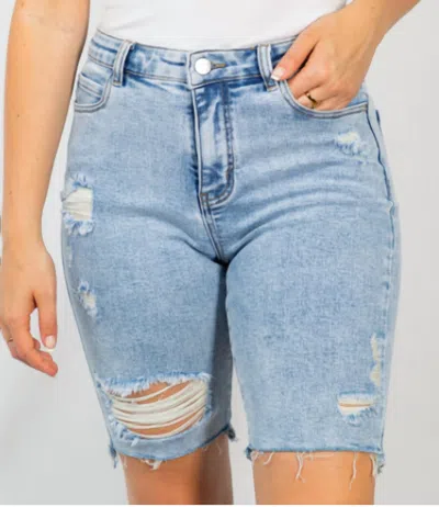 White Birch Luck Be A Lady Biker Shorts In Denim In Multi