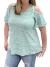 White Birch Marled Cold Shoulder Tunic Top In Sage Green In Green