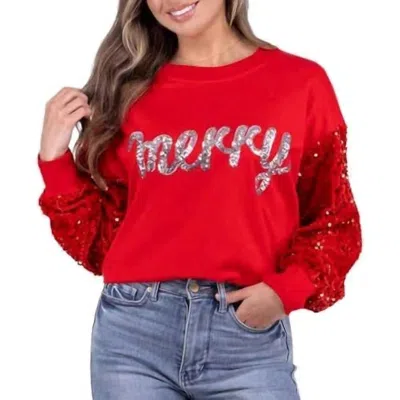 White Birch Merry Sequin Embellished Sweatshirt In Red