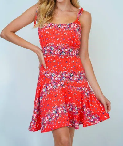 White Birch On Parade Floral Dress In Red In Orange