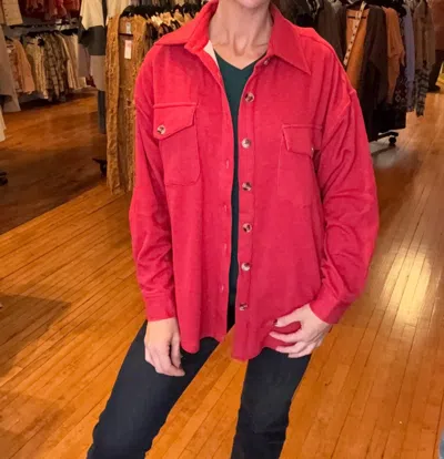 White Birch Oversized Fleece Shacket In Red