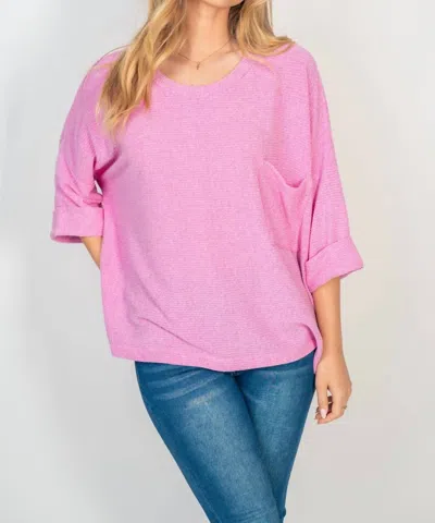 White Birch Oversized Ribbed Knit Top With Pocket In Pink