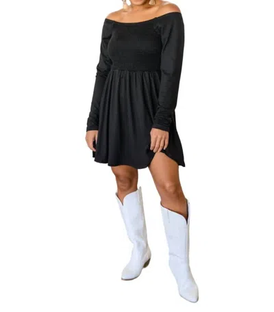 White Birch Picture Perfect Long Sleeve Skort Dress In Black