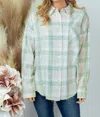 White Birch Plaid Button Down Top In Sage Multi In Green