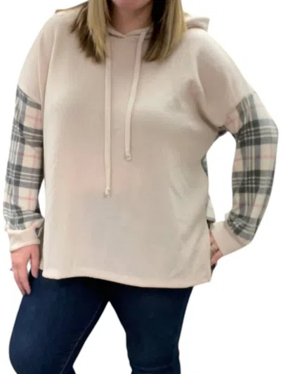 White Birch Plaid Details Hoodie Sweater In Ivory In Multi