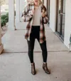 White Birch Plaid Fray Shacket In Brown/multi In Brown
