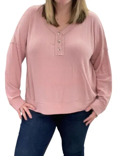 White Birch Ribbed Henley Sweater In Blush In Gold