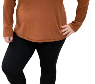 White Birch Ribbed Henley Top In Cognac In Brown