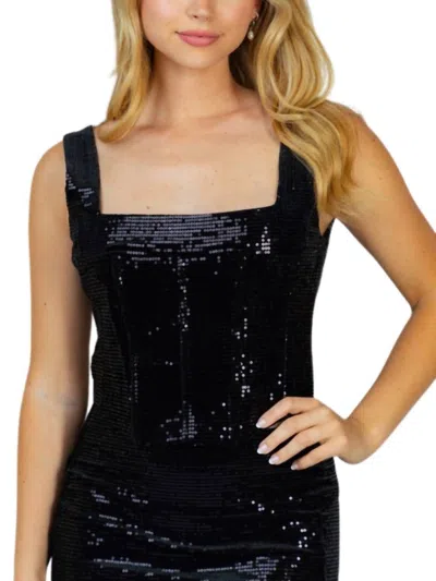 White Birch Rudi Sequin Sleeveless Top In Black