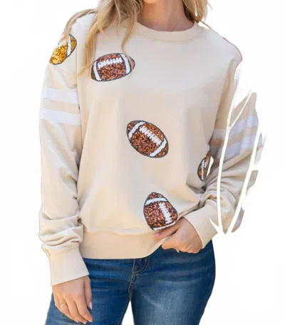White Birch Sequin Embellished Football Sweatshirt In Ecru In Multi