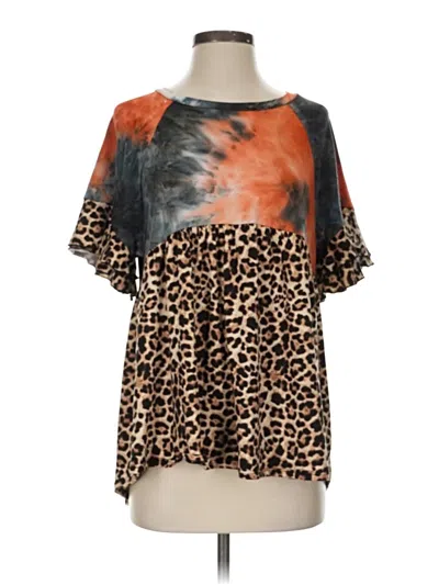 Pre-owned White Birch Short Sleeve Blouse In Brown