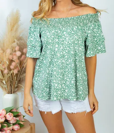 White Birch Short Sleeve Floral Print Top In Floral Green In Multi