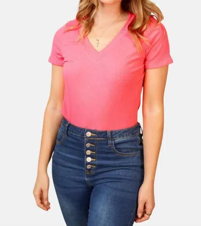 White Birch Short Sleeve Knit Bodysuit In Hot Pink
