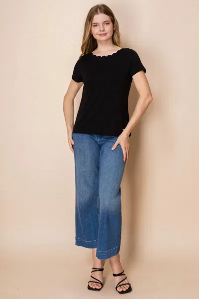 White Birch Short Sleeve Solid Knit Top In Black