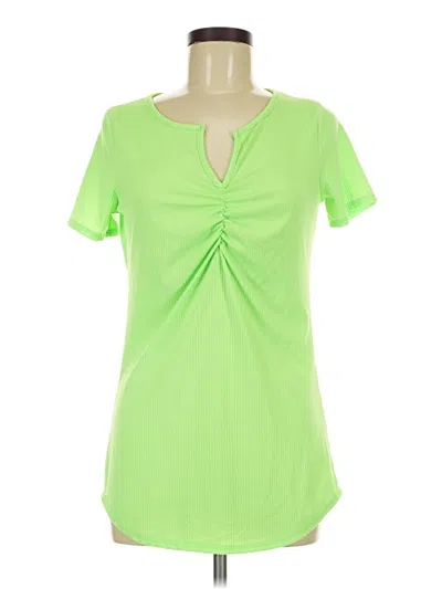 Pre-owned White Birch Short Sleeve Top Green Keyhole Neckline Tops