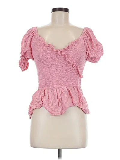 Pre-owned White Birch Short Sleeve Top Pink Sweetheart Neckline Tops