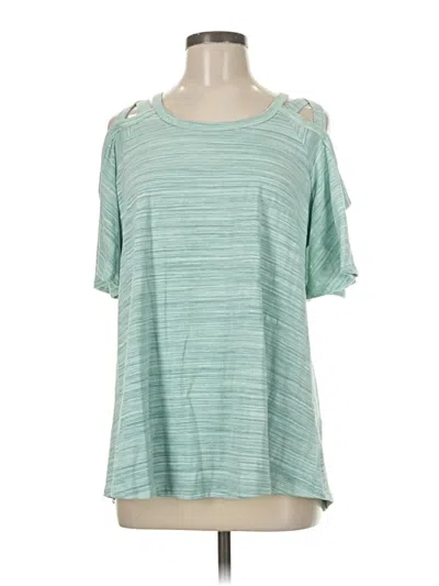 Pre-owned White Birch Short Sleeve Top Teal Cold Shoulder Neckline Tops In Blue