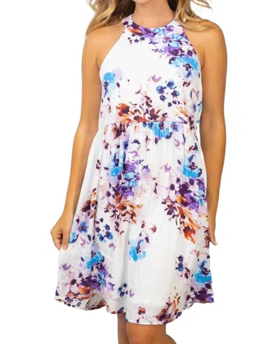 White Birch Sleeveless Floral Choker Dress In White Multi