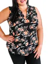 White Birch Sleeveless Floral Gabby Top In Black, Orange & Sage In Black