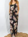 White Birch Sleeveless Leaf Print Dress In Black In Black