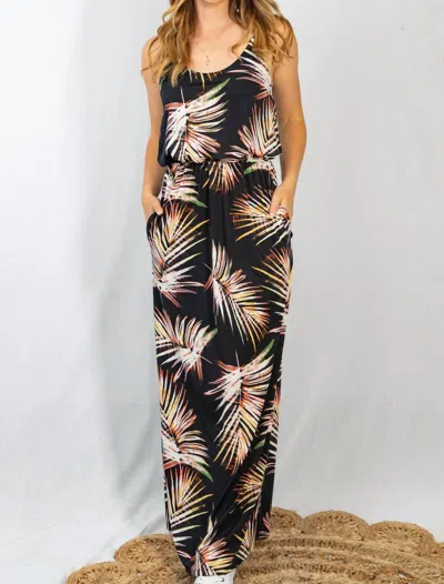 White Birch Sleeveless Leaf Print Dress In Black