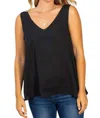 White Birch Sleeveless Solid Woven Tank Top In Black In Black