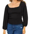 White Birch Smocked & Ribbed Top In Black In Black