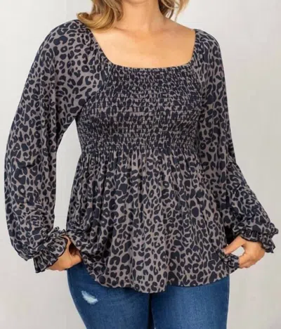 White Birch Smocked Top In Leopard Print In Multi