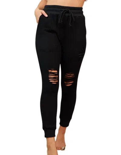 White Birch Solid Knit Distressed Fitted Jogger In Black