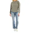 White Birch Solid Knit Open Back Top In Olive In Green