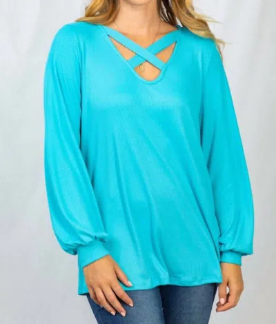 White Birch Solid Long Sleeve Top In Aqua